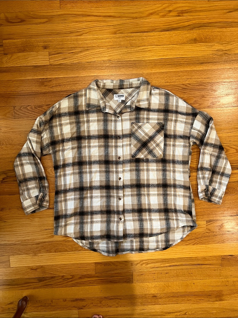 Women’s Fall Cream, Brown, Black Plaid Button-Up Flannel Shirt